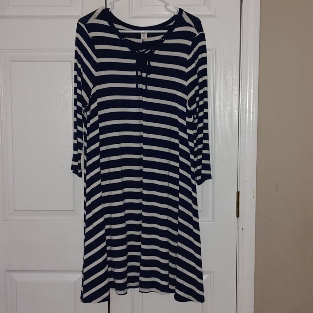 Old Navy navy white striped nautical  beach summer super soft shift dress  Sz XL